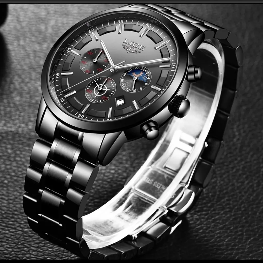 LIGE KP4055 Orologio Sportivo Uomo Acciaio - Nero e Blu Resistente - 2