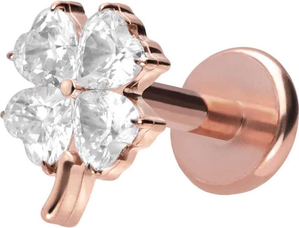 Piercing-Zubehör Titan Labret mit Push Fit KRISTALLKLEEBLATT RoséGold Stablänge: 8mm | Stabstärke: 1mm