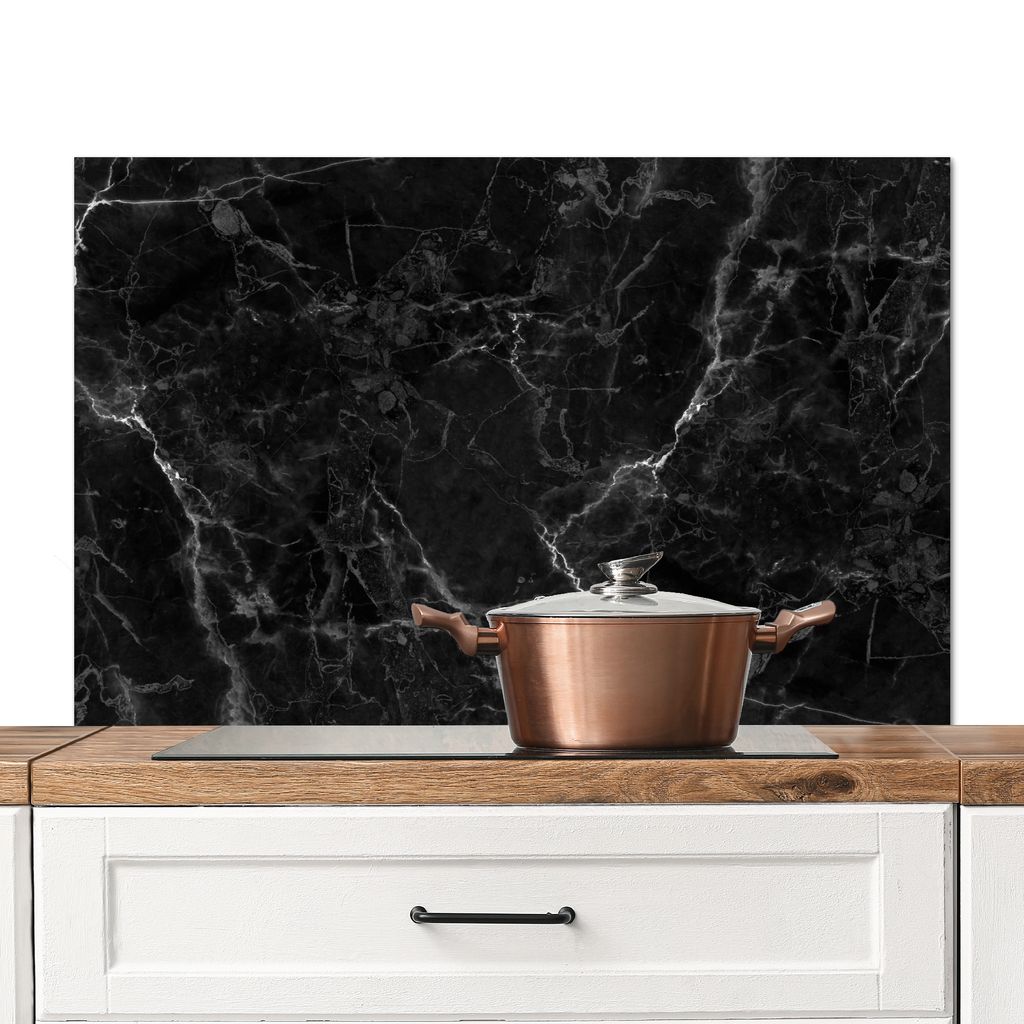 KitchenYeah Spritzschutz Küche - Küchenrückwand - Wandschutz für Herd und Spüle - Marmoroptik - Luxus - Schwarz 100x65 - Alu-Dibond (Alterna...