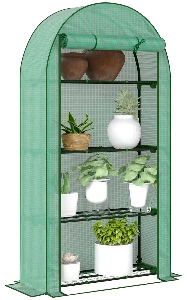 Serre de jardin verte avec ventilation ajustable et structure compacte