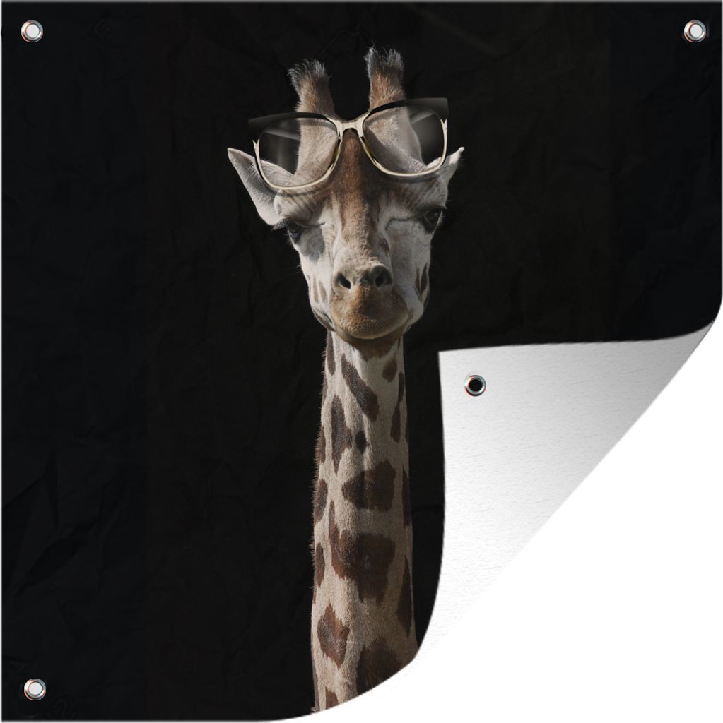 MuchoWow 100x100 cm Outdoor-Poster Gartendeko Sichtschutz Garten Poster für den Garten Giraffe - Schutzbrille - Schwarz