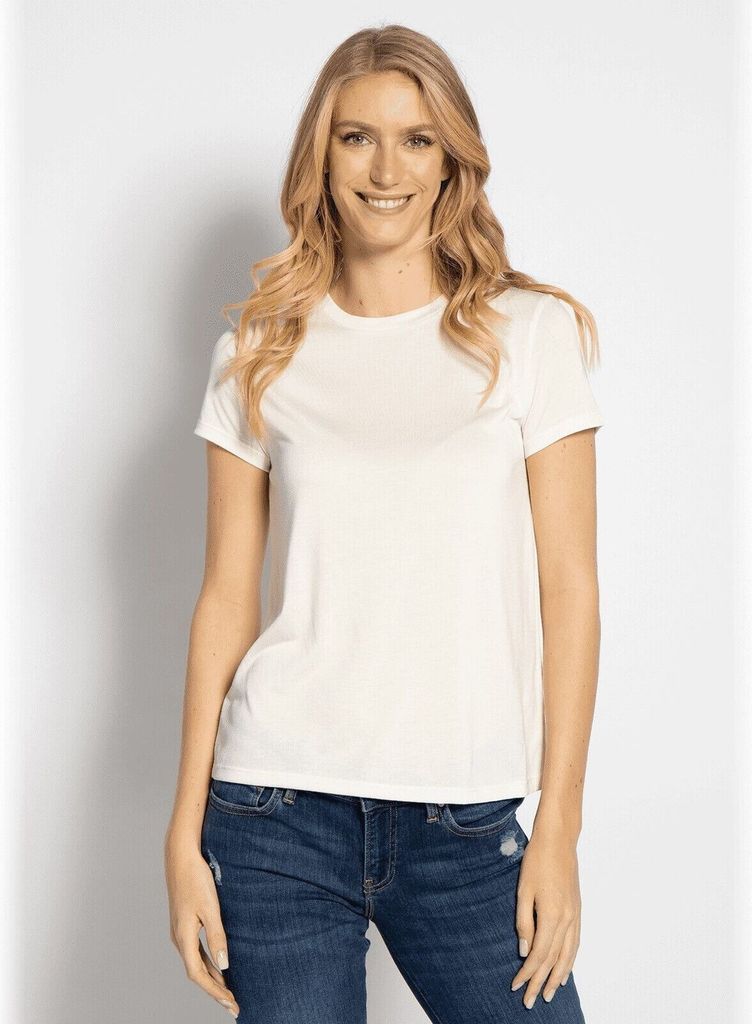 Mavi Damen T-Shirt Shirt Sleeve Top Lux Touch Satin Modal Antique White Grösse XS