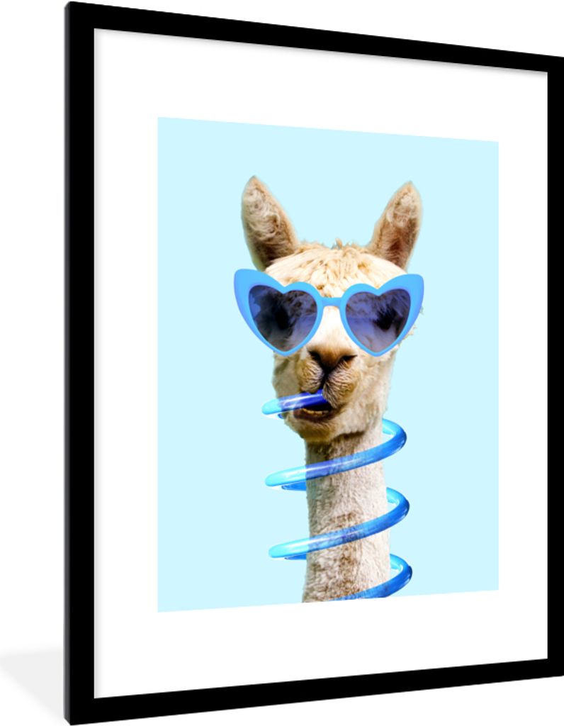 MuchoWow® Gerahmtes Poster Lama - Sonnenbrille - Blau - Produktbild 