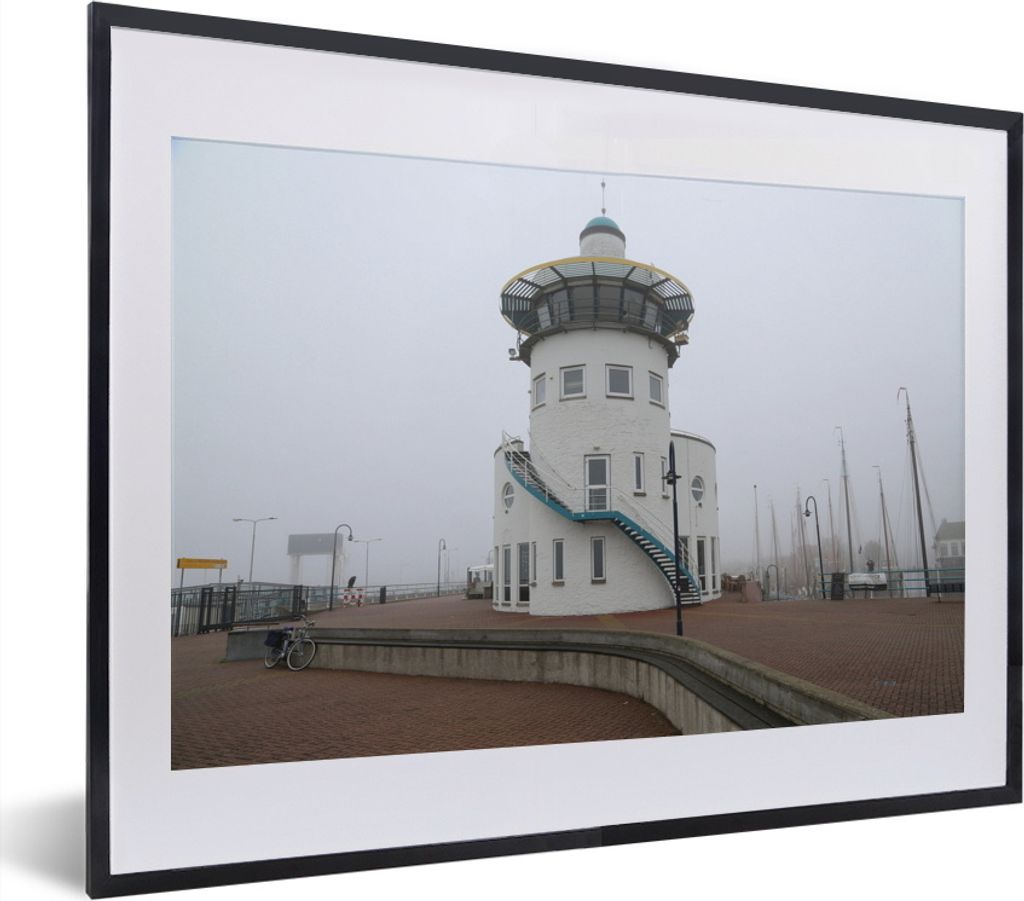 MuchoWow MuchoWow Gerahmtes Poster Leuchtturm Harlingen in Friesland 40x30 cm - Poster mit zchwarzem Bilderrahmen - Bilderrahmen - Poster im Ra...