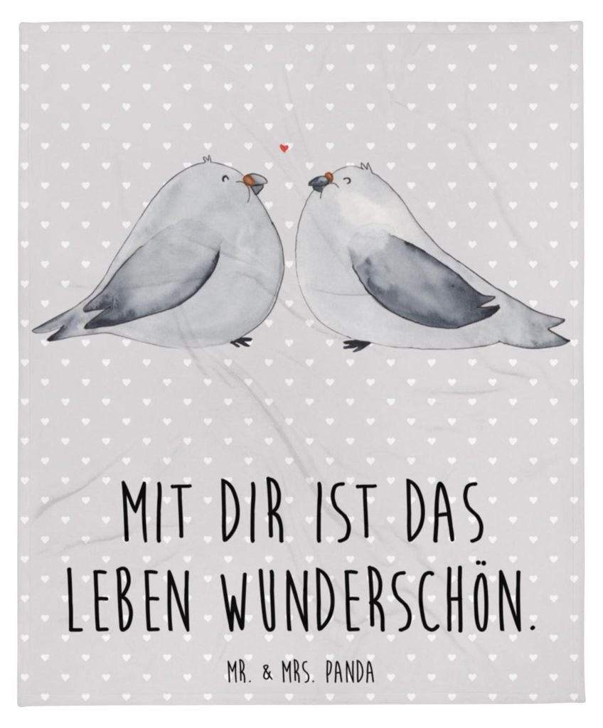Mr. & Mrs. Panda Bettüberwurf Turteltauben Liebe - Grau Pastell - Geschenk, Sofaüberwurf, Turteltäubchen, Freundin, Tauben, Sofadecke, Tagesdeck...