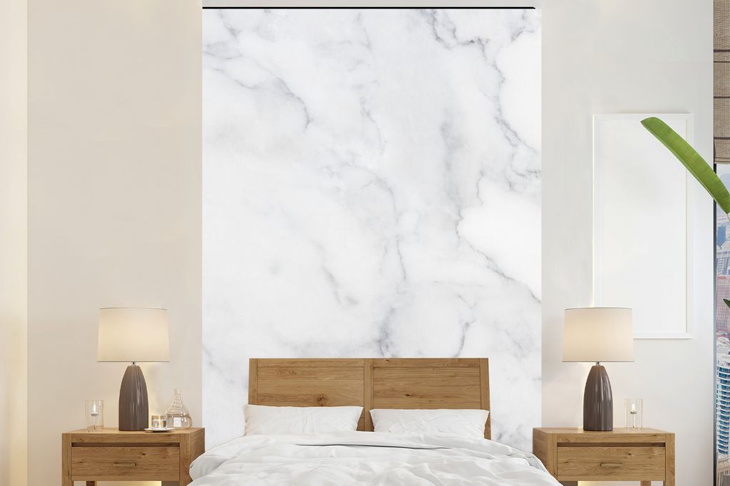 MuchoWow Fototapete für Wohnzimmer oder Schlafzimmer Wandtapete Vinyl Motivtapete Marmor - Weiß - Grau - Luxus - Marmoroptik - Stein - 195x300 ...