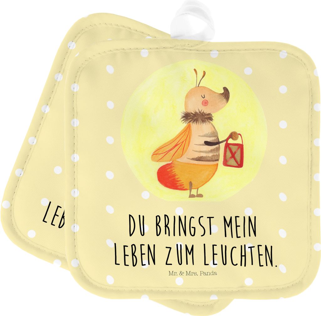 Mr. & Mrs. Panda Topfuntersetzer Glühwürmchen - Gelb Pastell - Geschenk, Leuchten, Ofenlappen, topfhalter, Kochlappen, Topflappen, Lustige Sprüc...