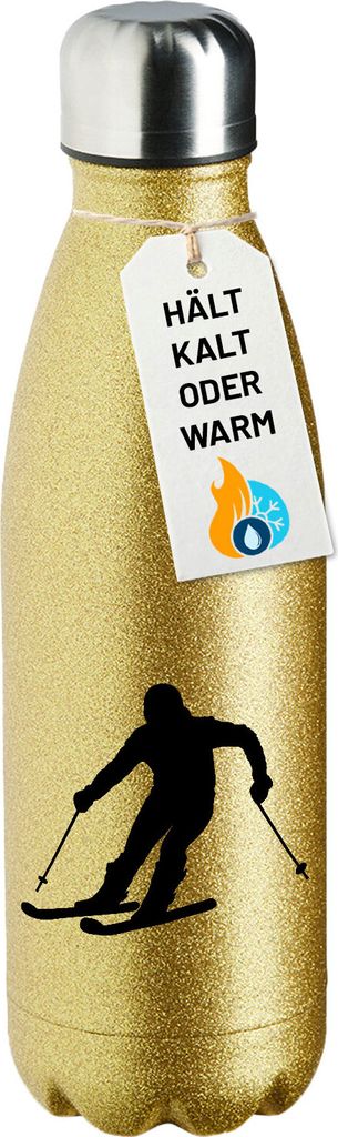 Huuraa Trinkflasche Skifahren Silhouette 500ml Gold Edelstahl Wasserflasche Trinkflasche Geschenkidee