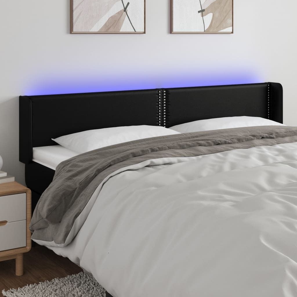 CLORIS Bettkopfteil LED Kopfteil Schwarz 203x16x78/88 cm Kunstleder, 12,95 kg