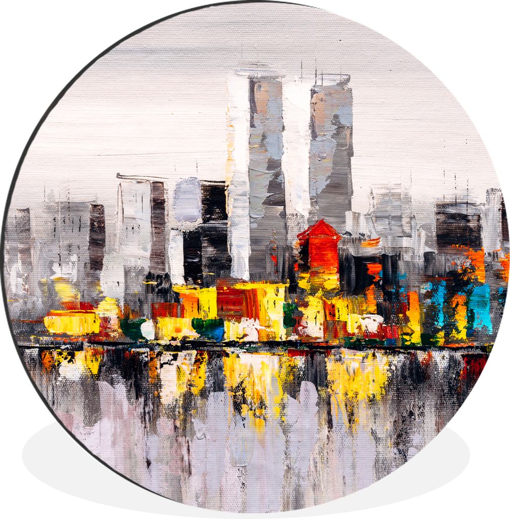 MuchoWow Aluminium Wandkreis Gemälde - Skyline - Farben - Ölfarbe Ø 60 cm Wanddeko Modern Wohnzimmer - Wand Kreis - Wandbild - Schlafzimmer - ...