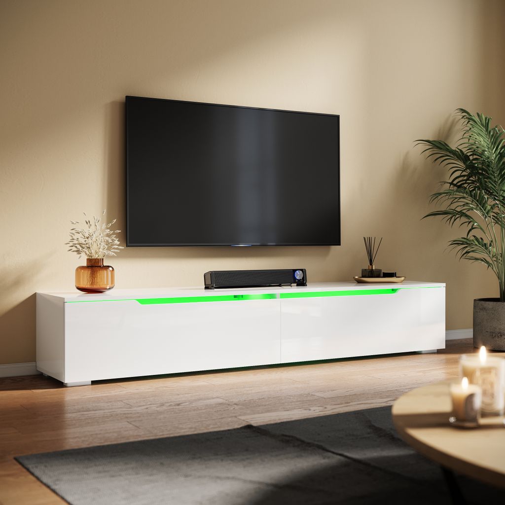 SONNI 180x35x30cm hängend TV-Schrank weiß Hochglanz mit verstellbarer LED