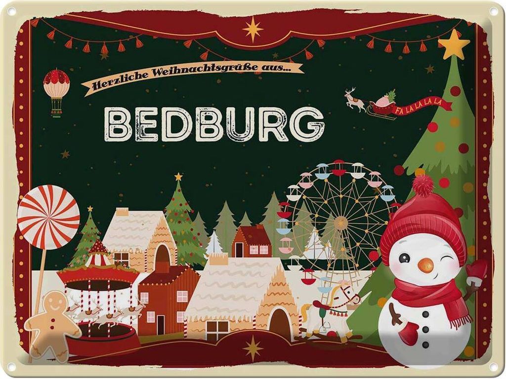 vianmo Blechschild 30x40 cm Weihnachtsgrüße aus Bedburg Weihnachten