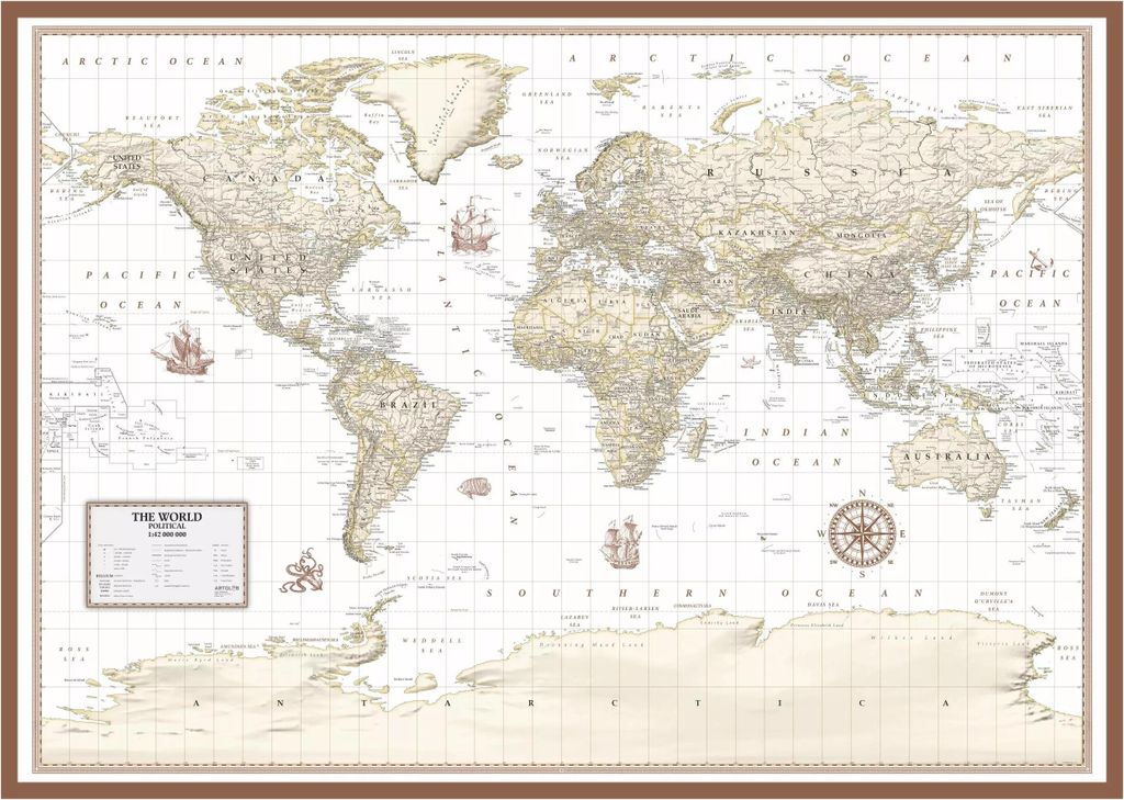 Political World - Weltkarte auf Klemmsockel, englische Version, 1:42 000 000