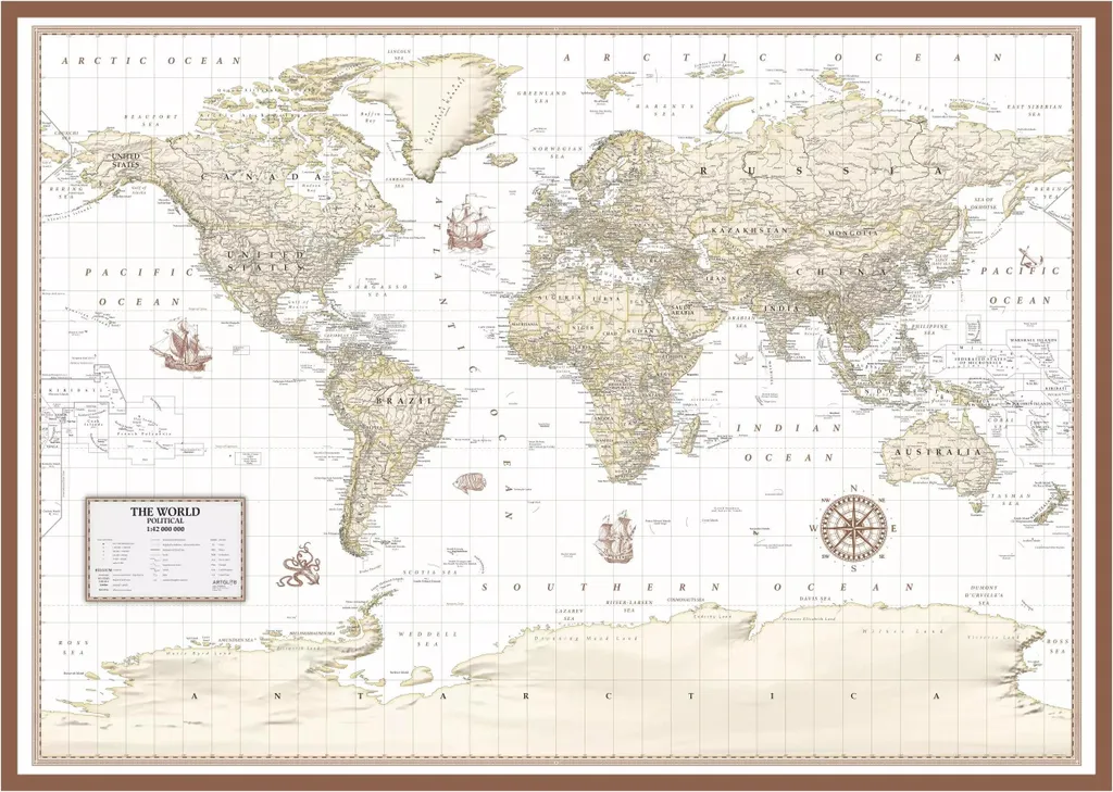 Carte du monde murale version anglaise idéale pour bureau et éducation