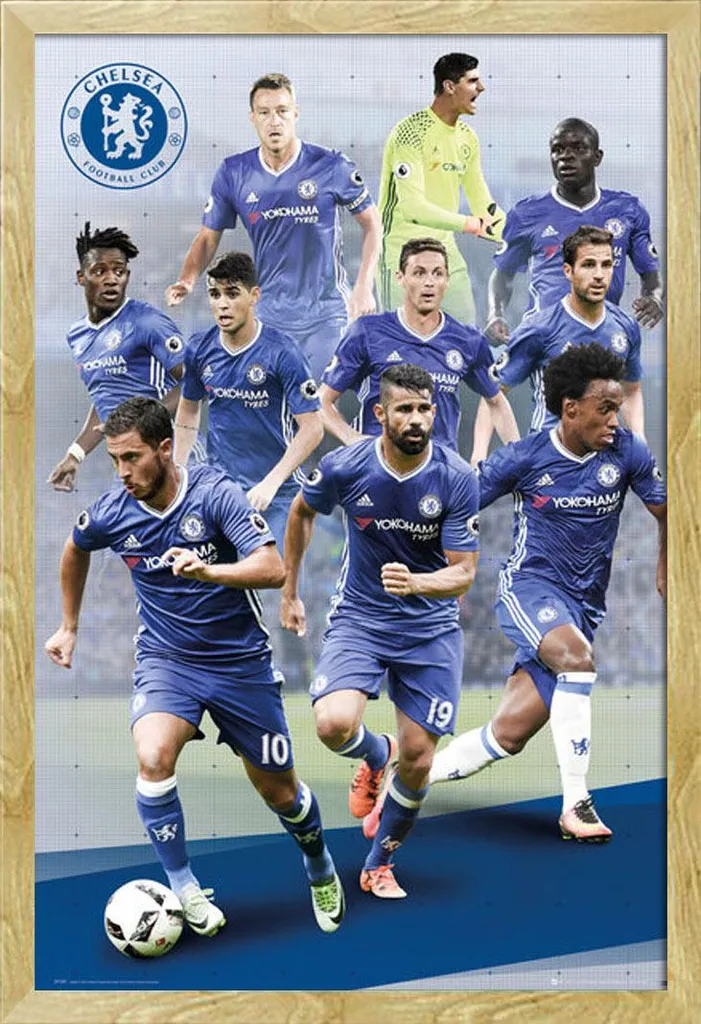 Poster Chelsea FC 16/17 pour Déco Chambre - Cadre MDF Hêtre Maxi Format