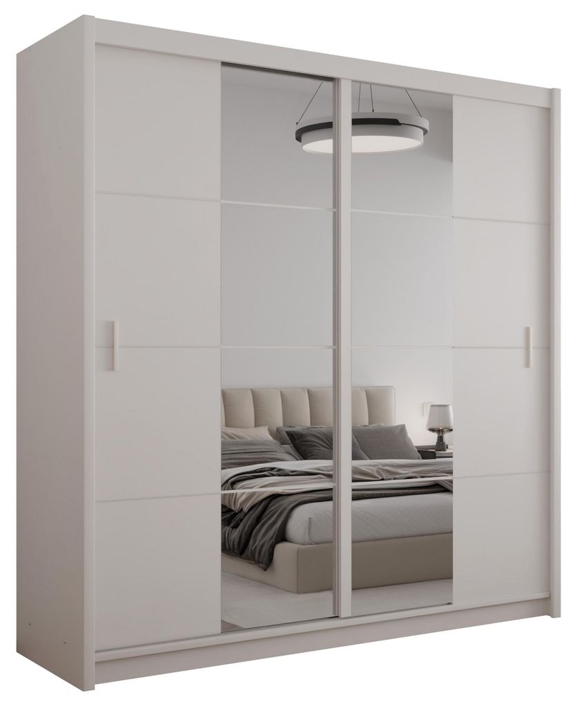 Masseno Schiebetürenschrank KARTHUS 203/215/61 cm 2-türig mit Spiegel Beige
