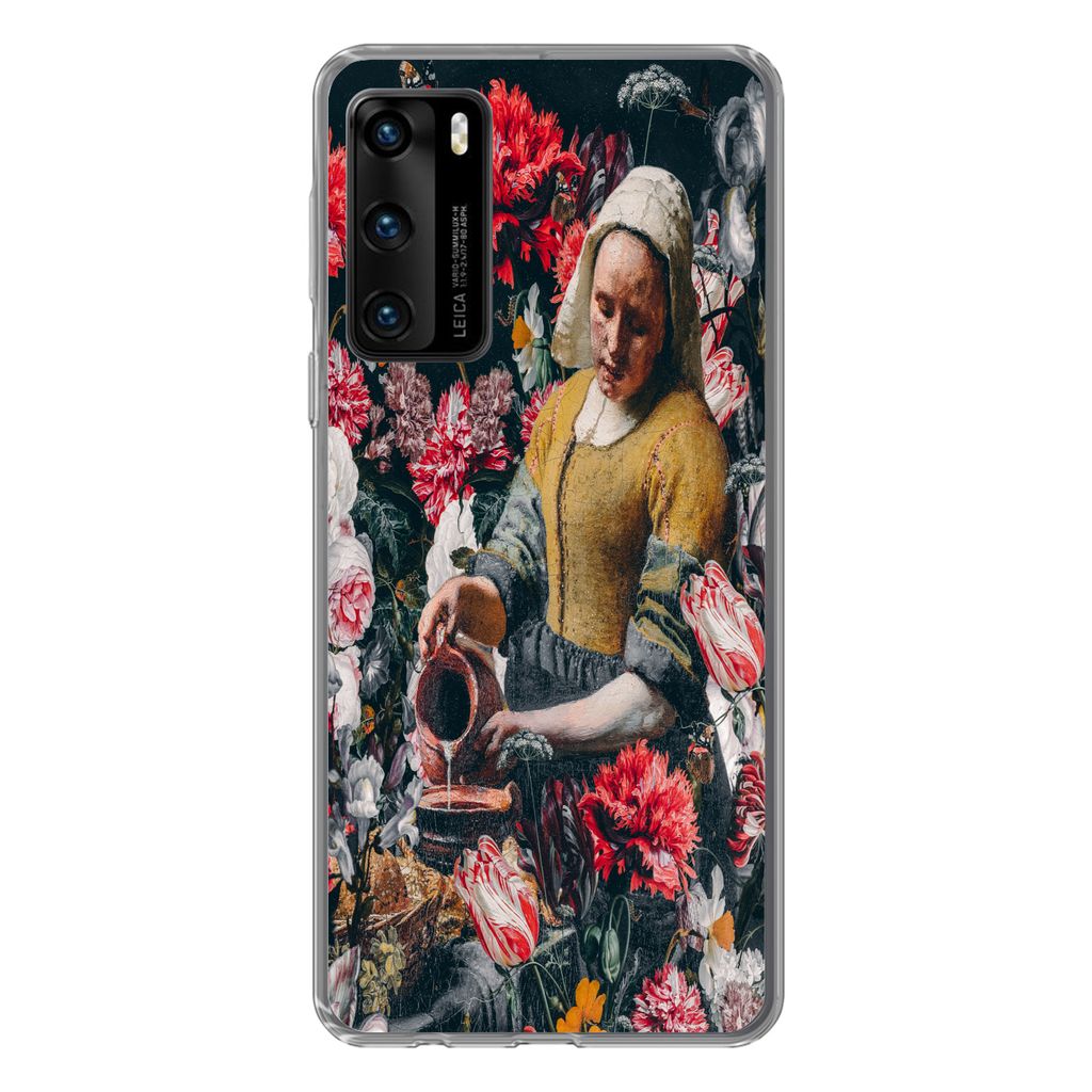 MuchoWow Handyhülle Schutzhülle Hülle für Huawei P40 Milchmädchen - Vermeer - Blumen Silikon Softcase Handy Hülle - Handytasche