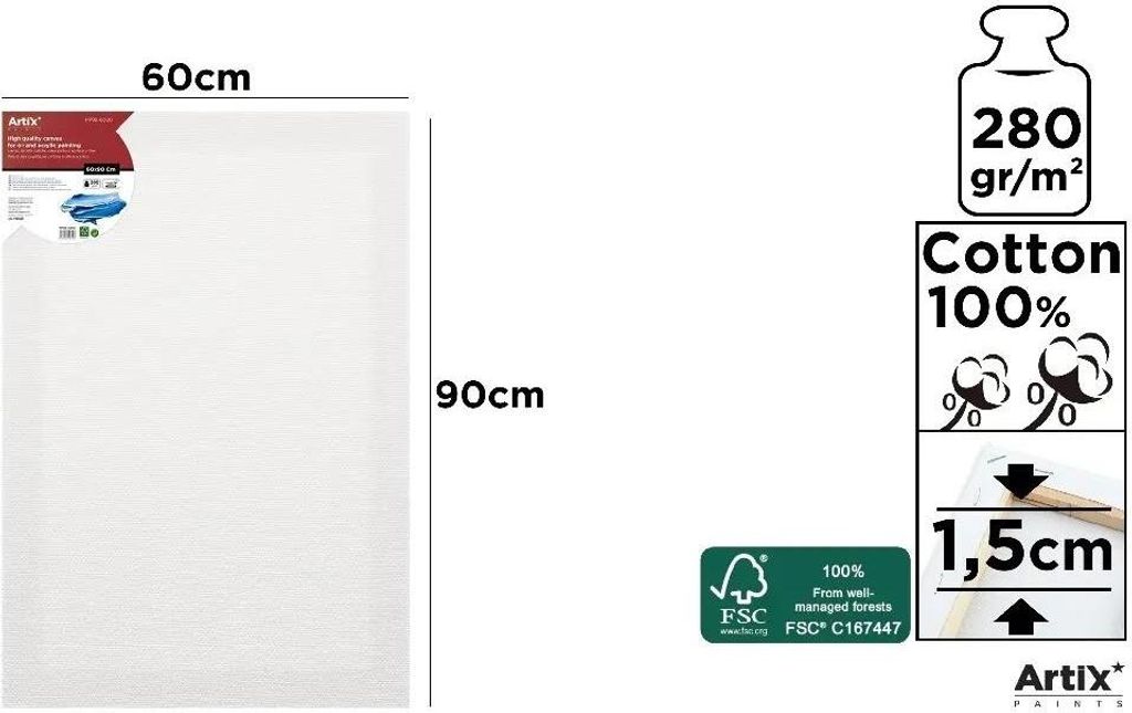 Keilrahmen 60 x 90 x 1,5 cm, 380 g/m² – Artix