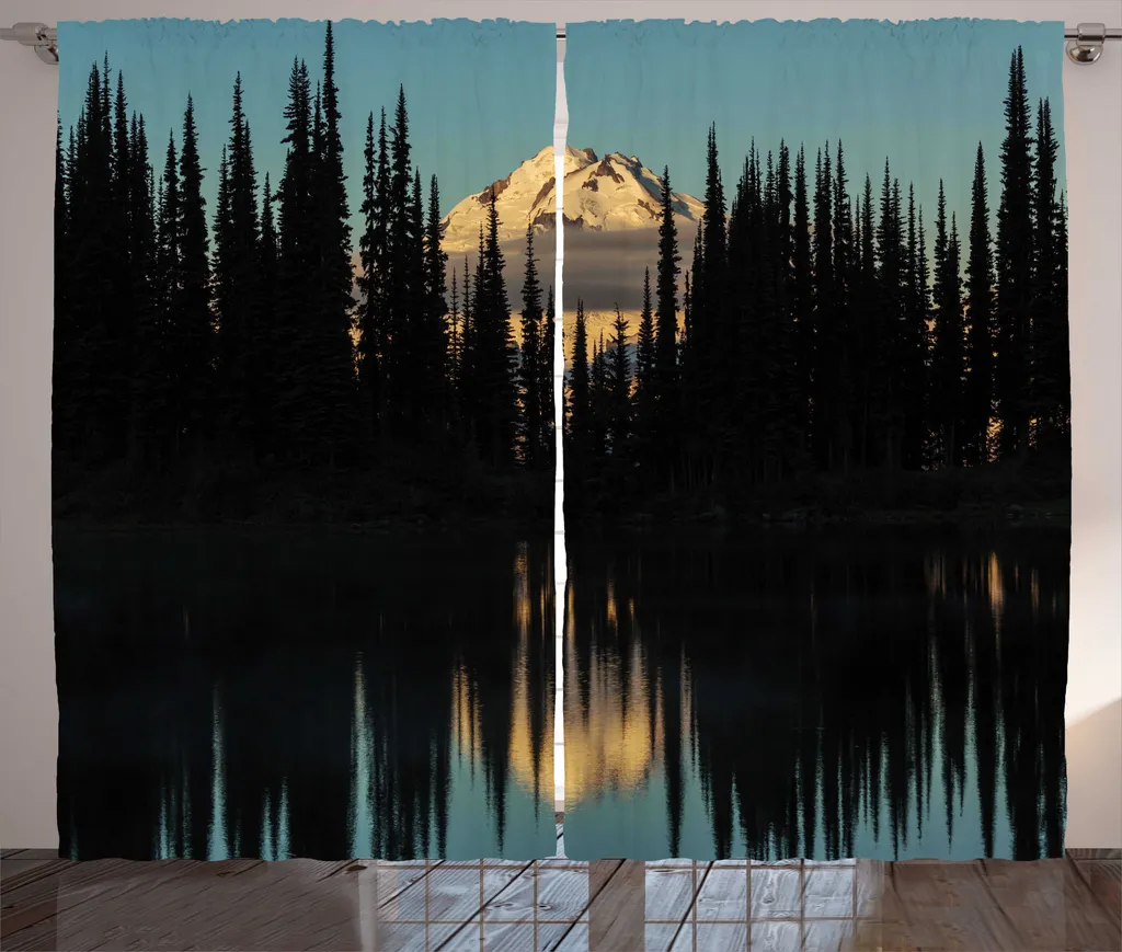 Rideau montagne crépuscule multicolore avec boucles et crochets 280x225cm