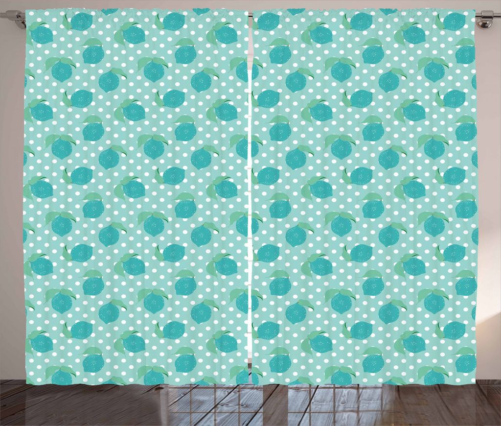 ABAKUHAUS Zitronen Rustikaler Vorhang, Sparsed süße Zitronen, Wohnzimmer Universalband Gardinen mit Schlaufen und Haken, 280 x 225 cm, Seafoam We...