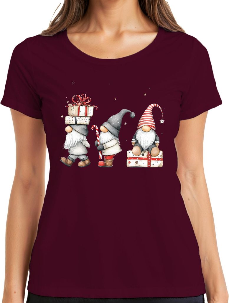 Weihnachtswichtel Skandinavisch niedlich Geschenk Weihnachten Damen T-Shirt, Burgundy, XXL