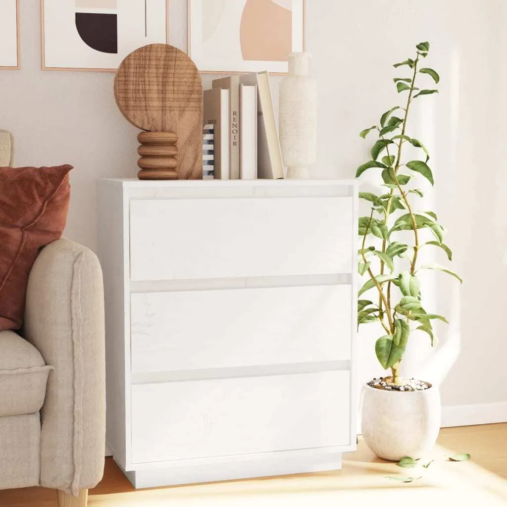 The Living Store Credenza bianca 60x34x75 cm in legno di pino massiccio