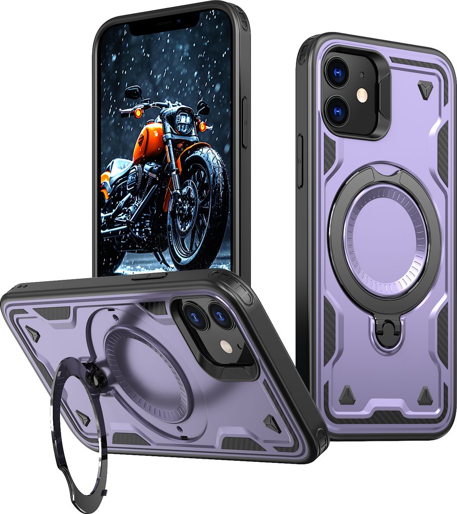 Dual Layer Hülle für iPhone 12/iPhone 12 Pro Metall Ring Ständer Magnetisch Stoßfest Militär Handyhülle Lila