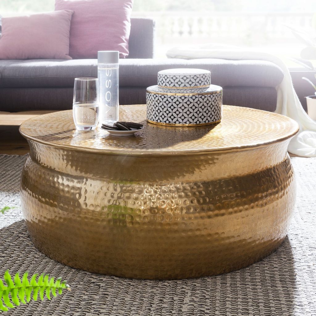 FineBuy Table basse design ronde 75 cm en métal doré - Image du produit 