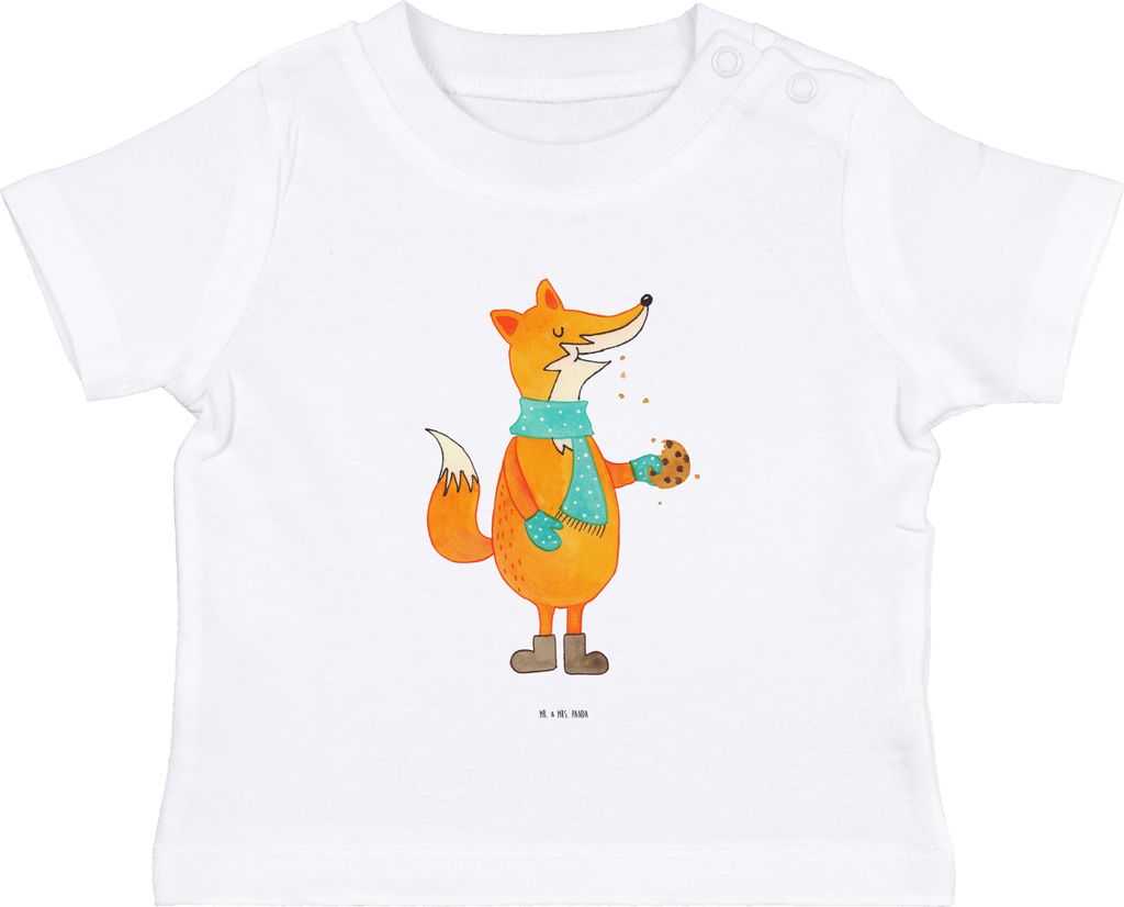 Mr. & Mrs. Panda Organic Baby Shirt Fuchs Keks 0. - 6. Monat - Weiß - Geschenk, T-Shirt, Winter, Weihnachtlich, Kleinkind, Frieren, Kinder, Kurzar...