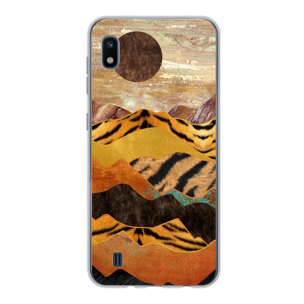 MuchoWow Handyhülle Schutzhülle Hülle für Samsung Galaxy A10 Tigerdruck - Marmor - Gold Silikon Softcase Handy Hülle - Schutzhülle