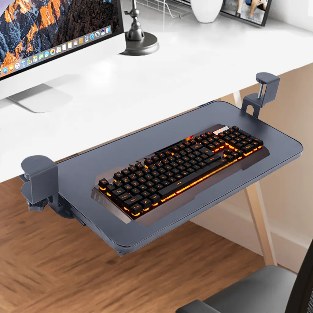 Support Clavier de Bureau Noir Ajustable avec Glissières Fluides et Robustes - 4