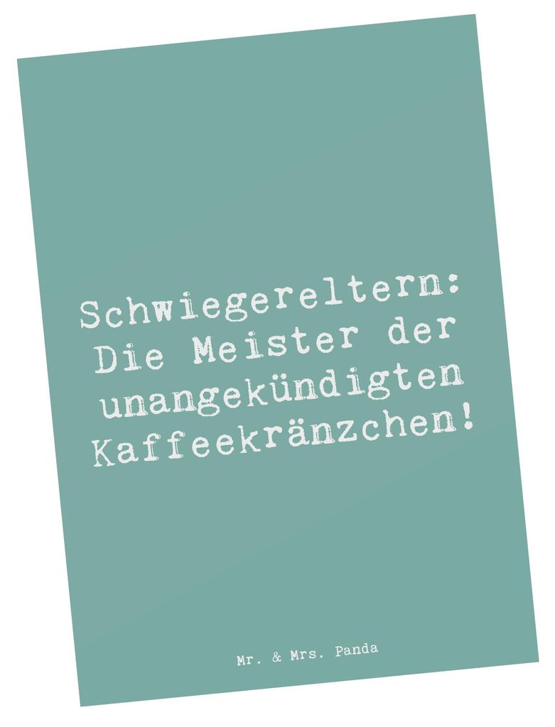 Mr. & Mrs. Panda Postkarte Spruch Schwiegereltern Meister - Meeresbrise - Geschenk, Präsente, unangekündigte Besuche, Ansichtskarte, Postkarten, ...