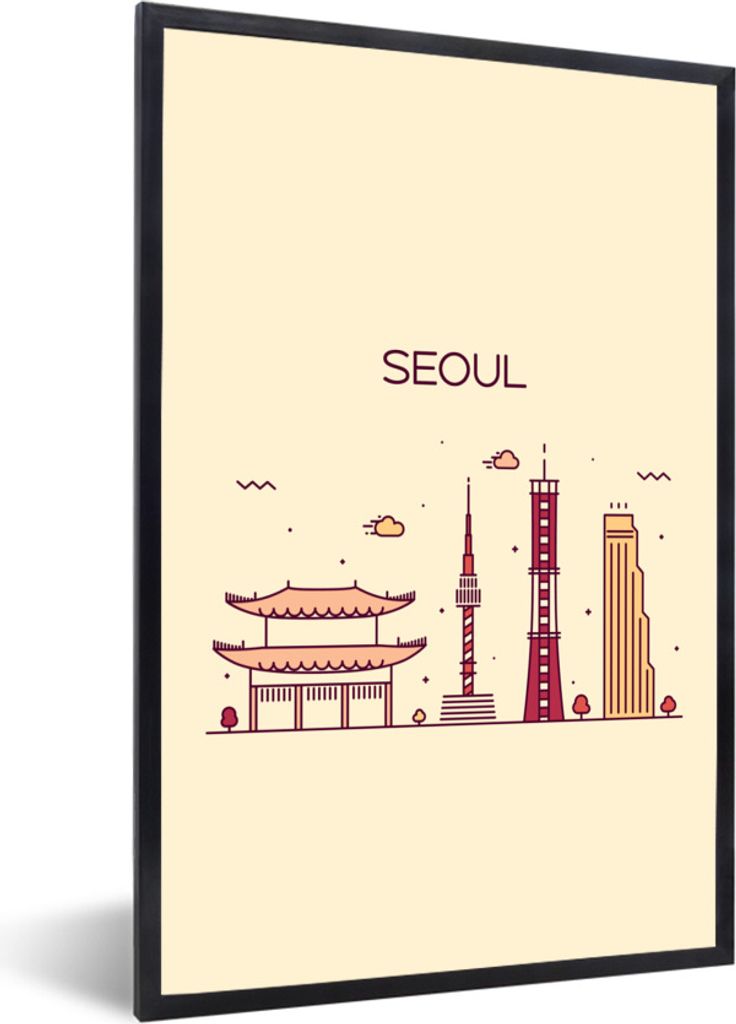 MuchoWow Gerahmtes Poster Seoul - Skyline - Südkorea 60x90 cm - Poster mit Schwarzem Bilderrahmen Wandposter Rahmen Foto Bilder - Kunst