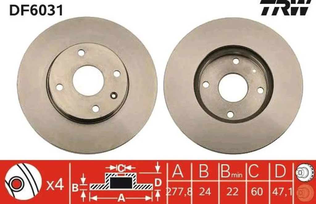 Disque de frein TRW DF6031 OE 96329364 pour Chevrolet Epica et Tosca