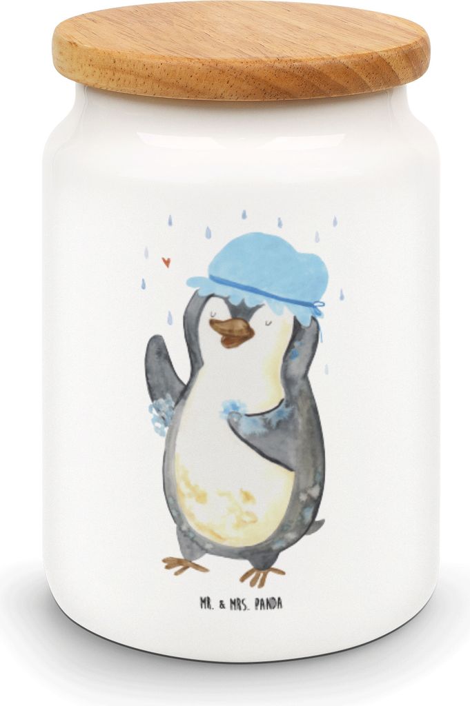 Mr. & Mrs. Panda Vorratsdose Pinguin Duschen - Weiß - Geschenk, Aufbewahrungsdose, Duschkonzert, Dusche, Singen, behälter, Neustart, Frischhalted...