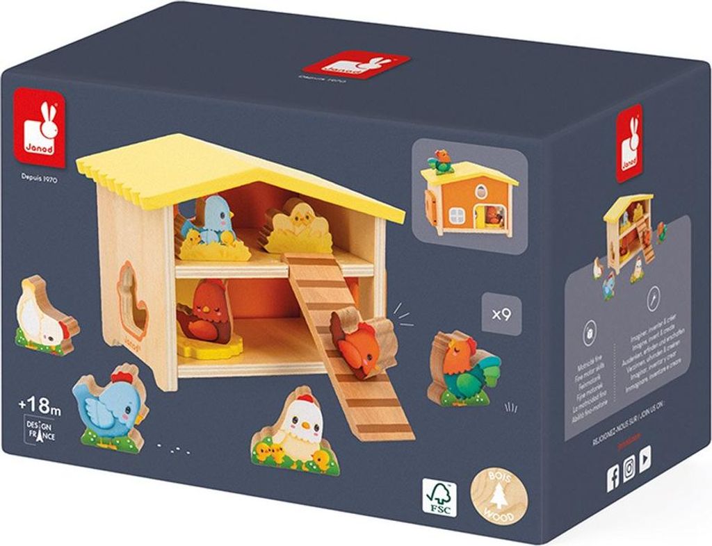 Janod Bauernhof - Holz Hühnerstall Spielzeug für Kinder -Holz