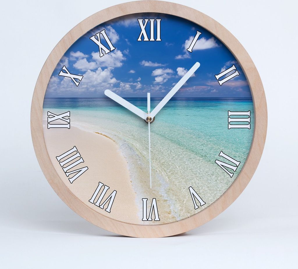 Holzuhr 20fi cm wanduhr - weiße Spitzen - Strand auf den Malediven