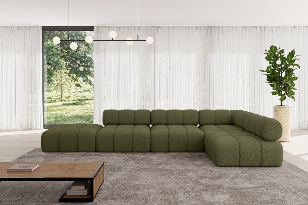 ALTDECOR Modulares Sofa Ecksofa in L-Form - Favio-L2 - 380x190x70 cm Grün universal, links/rechts Corner modular Sofa Eckcouch Couch Wohnlandschaf...