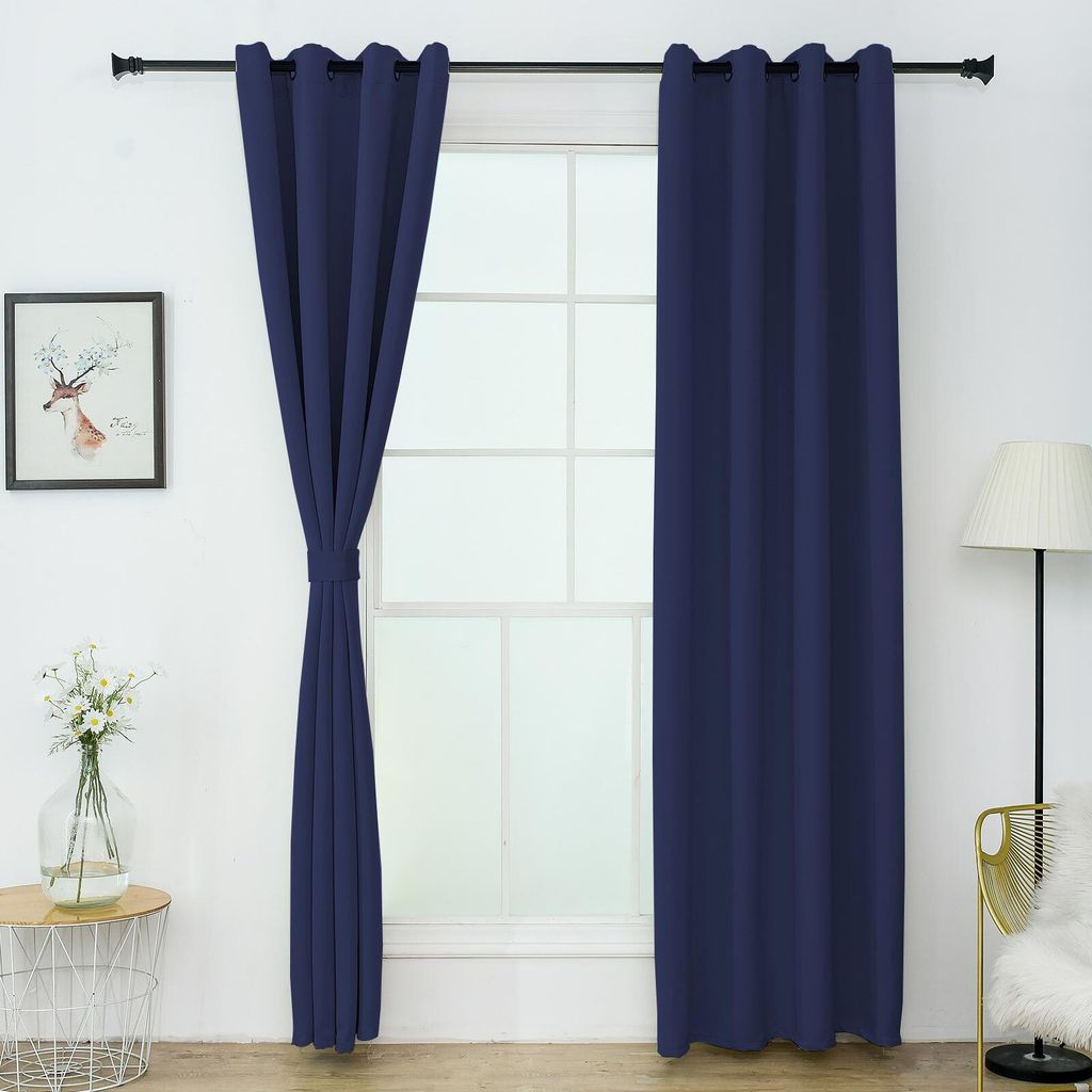 Grandekor Gardinen mit Ösen Vorhänge, 2-Set 137x132cm (H x B), Verdunkelungsgardinen Marineblau vorhange Wohnzimmer