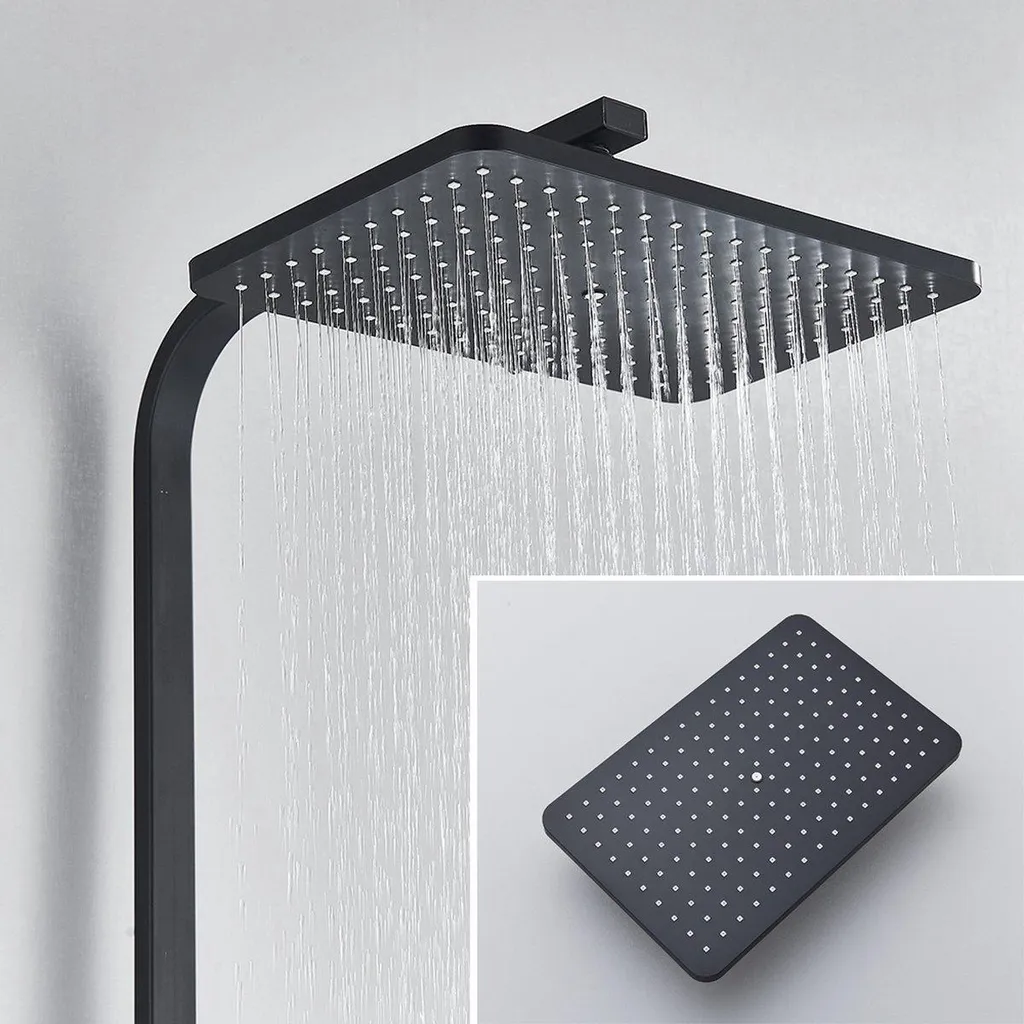 Douche de tête carrée anticalcaire noir mat - Ensemble complet réglable