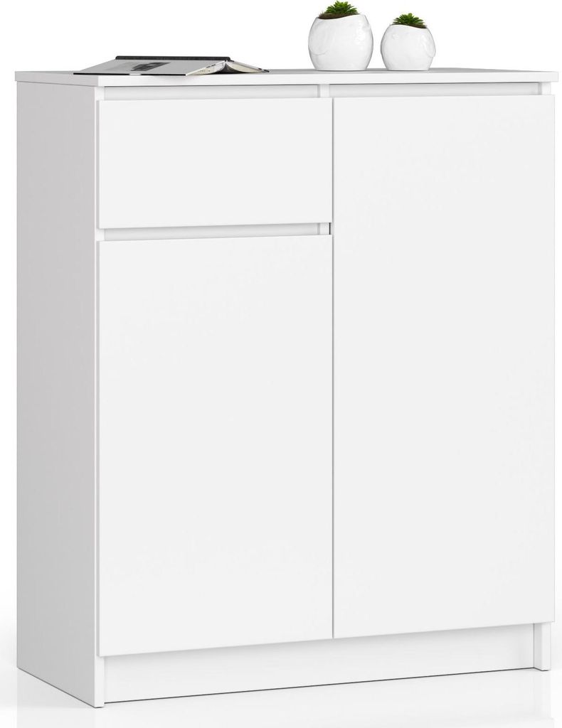 Moderne Weiße Kommode mit Schublade und Regalen 80 cm für Schlafzimmer Wohnzimmer und Büro