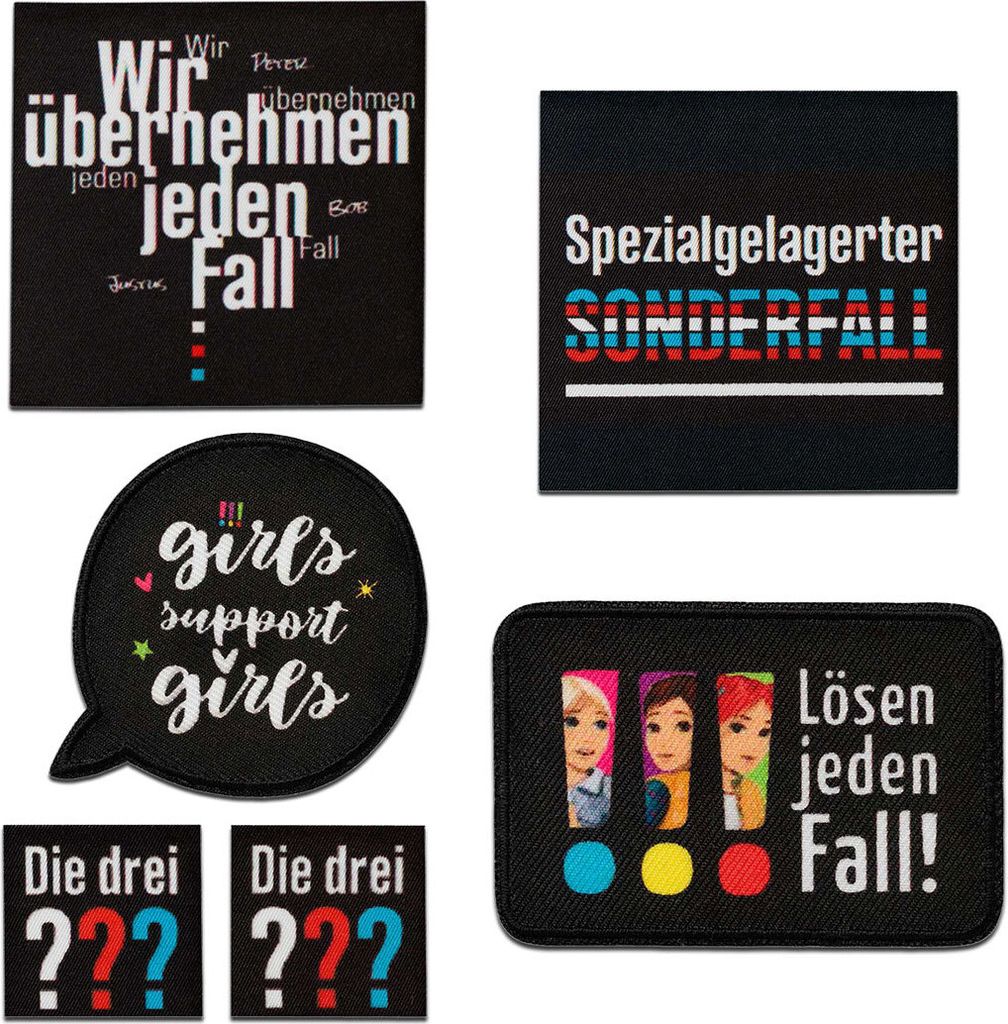 6er Set drei Fragezeichen - Aufnäher, Bügelbild, Aufbügler, Applikationen, Patches, Flicken, zum aufbügeln, Größe: