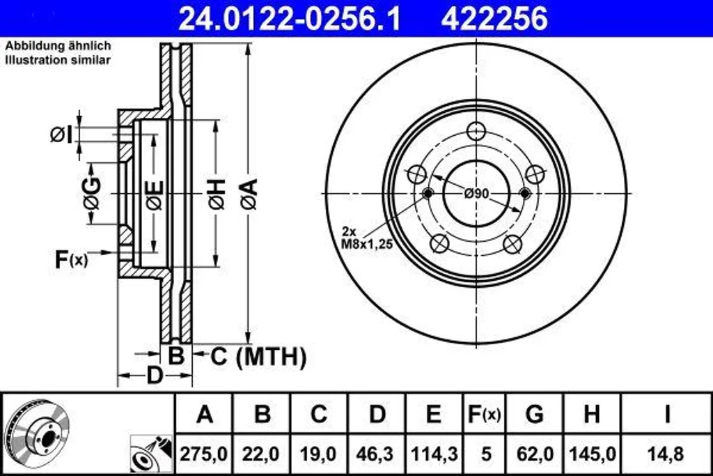 Disque de frein ventilé pour Toyota Corolla et Auris - Standard OE ATE