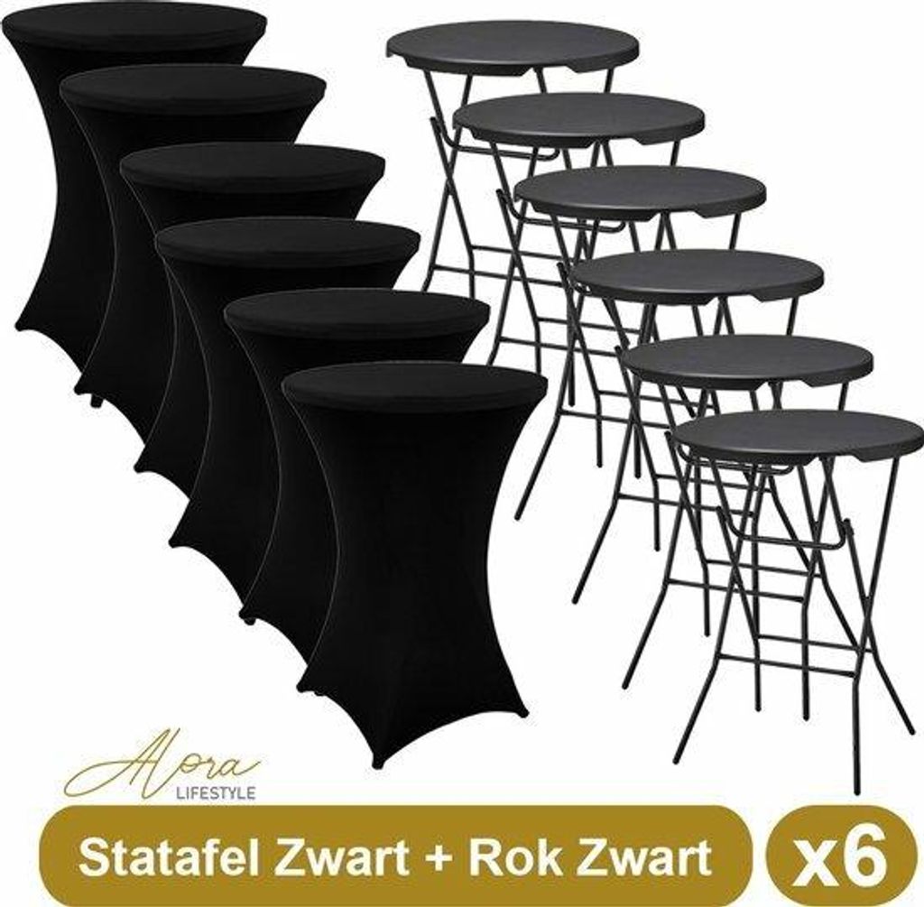 6x Schwarzer Stehtisch + Schwarze Stehtischhusse x 6 – Ø80 Produktbild 