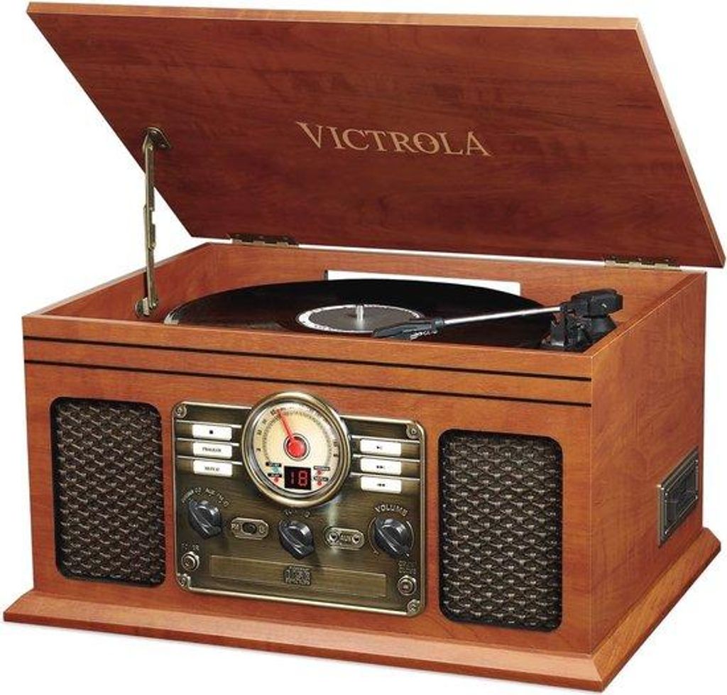 Impianto stereo con giradischi in vinile 6 in 1 in mogano Immagine del prodotto 