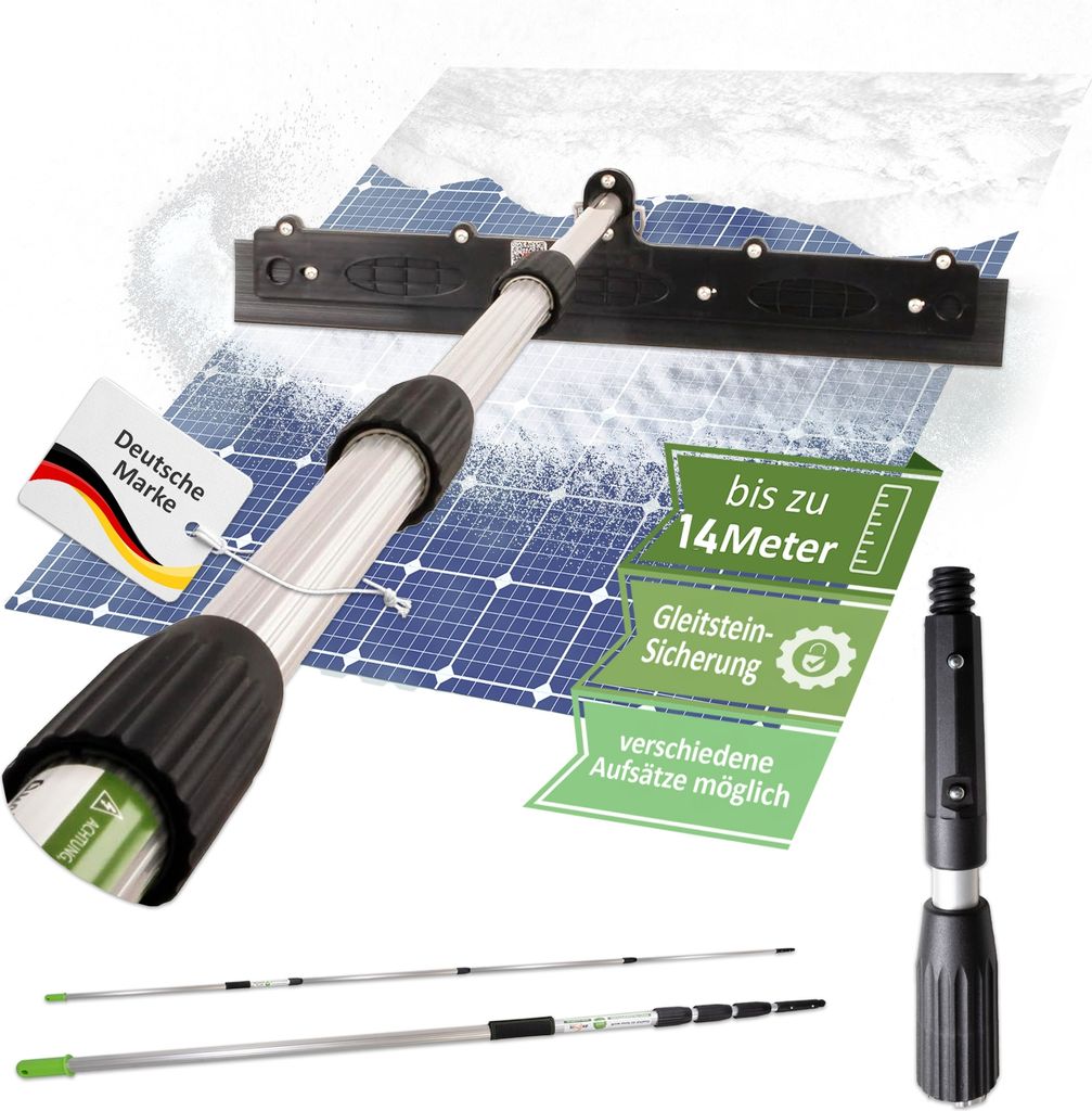 Profi Photovoltaik Teleskopstangenset -14M Schnee entfernen auf PV Anlage mit Teleskopstange+Schneeschieber+Gripprotector (14 Meter Set)