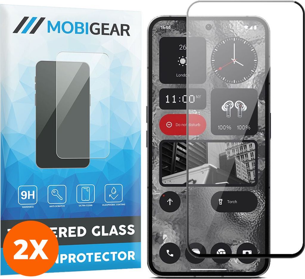 Mobigear Premium 4.99 Nothing Phone (2) Panzerglas Gehärtetes Glas Displayschutz - Hüllenfreundlich - Schwarz (2er Pack)