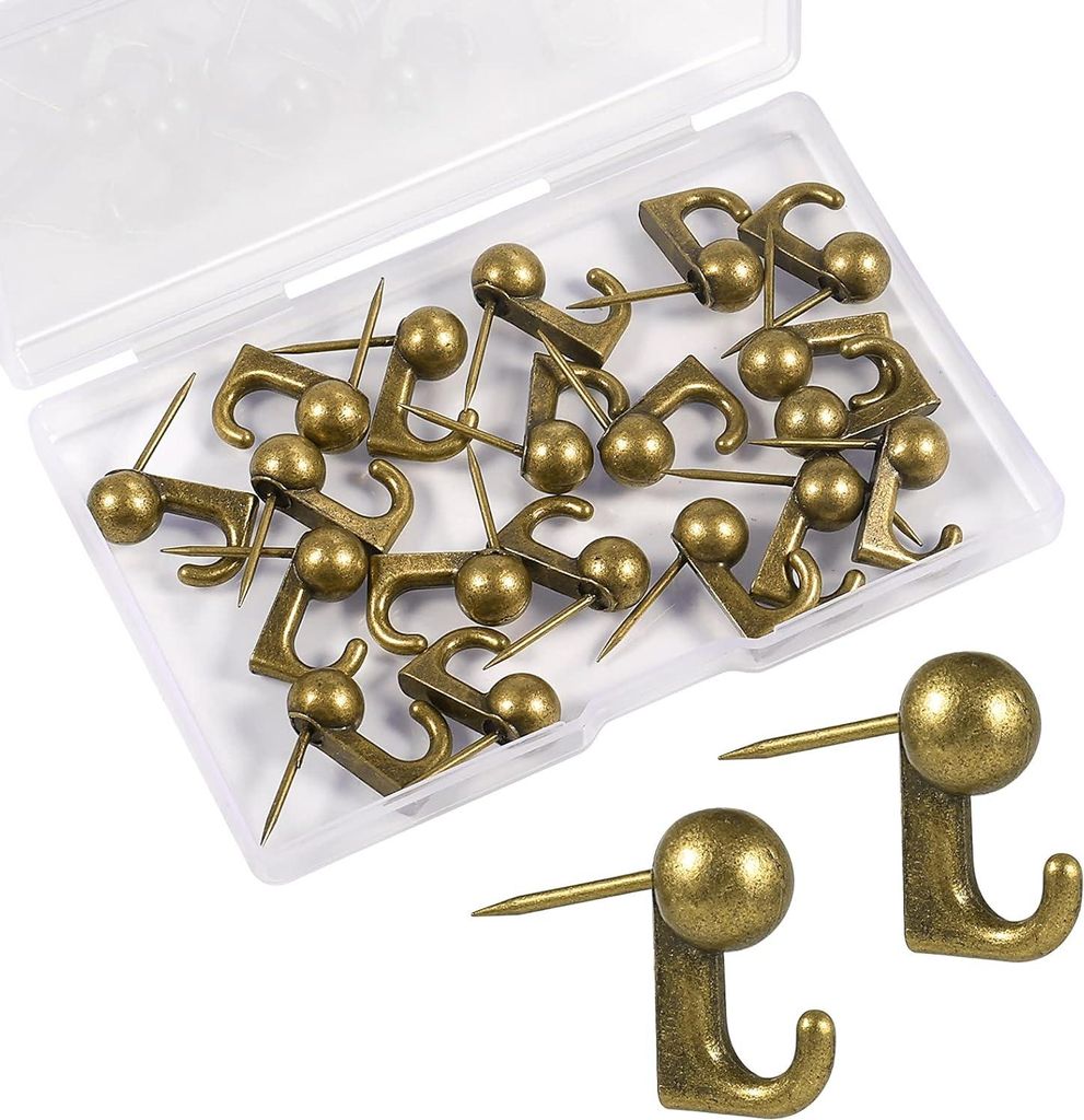 20 Stück Push Pin Haken - Legierung Metall Push Pin - Foto Anhänger Reißnagel für Zuhause Büro Schule Wand Foto Stoff Korkboard