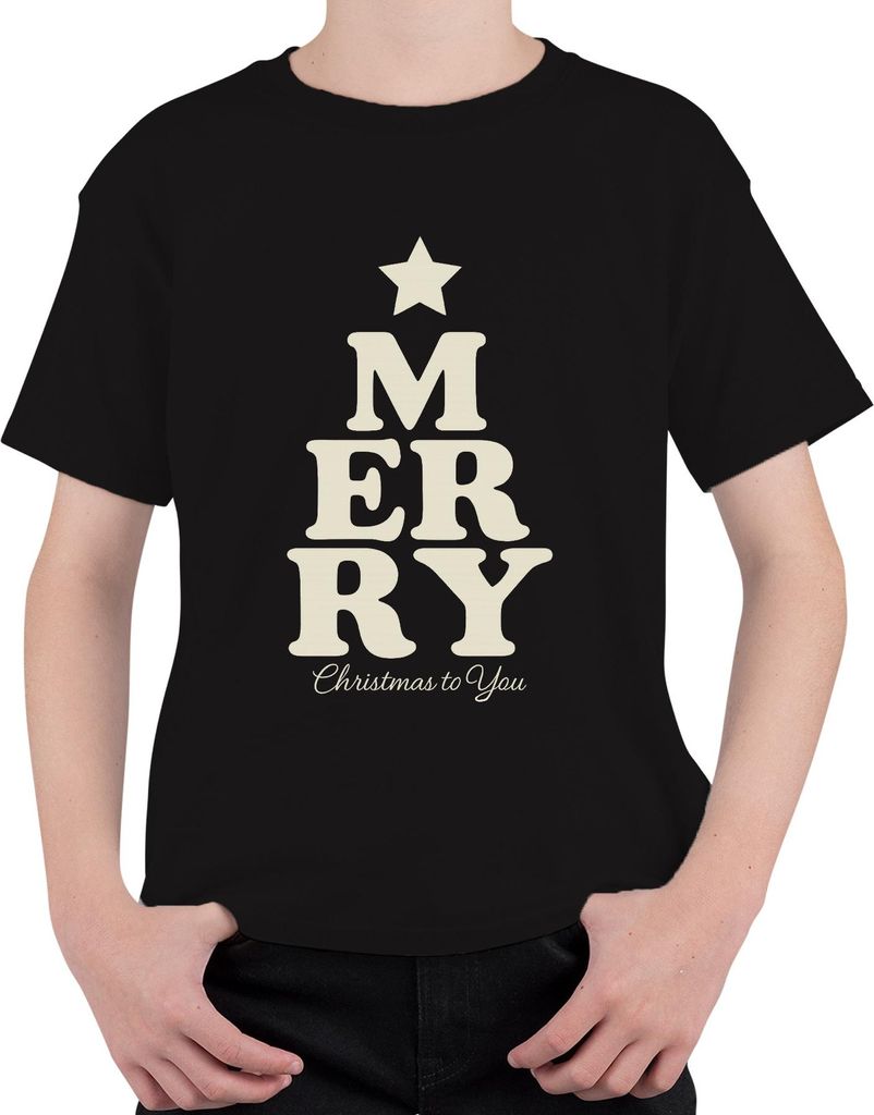 MERRY Christmas Weihnachten Weihnachtsbaum Geschenk Vintage Retro Uni Kinder T-Shirt, Schwarz, 104