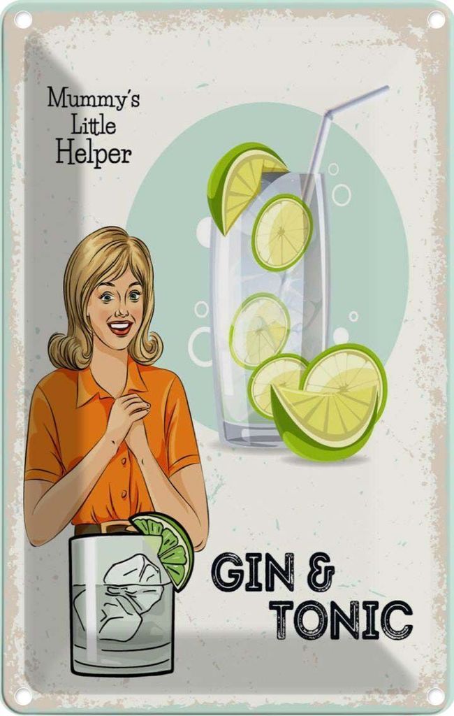 vianmo Blechschild 30x20 cm Mummy ́s little Helper Gin & Tonic